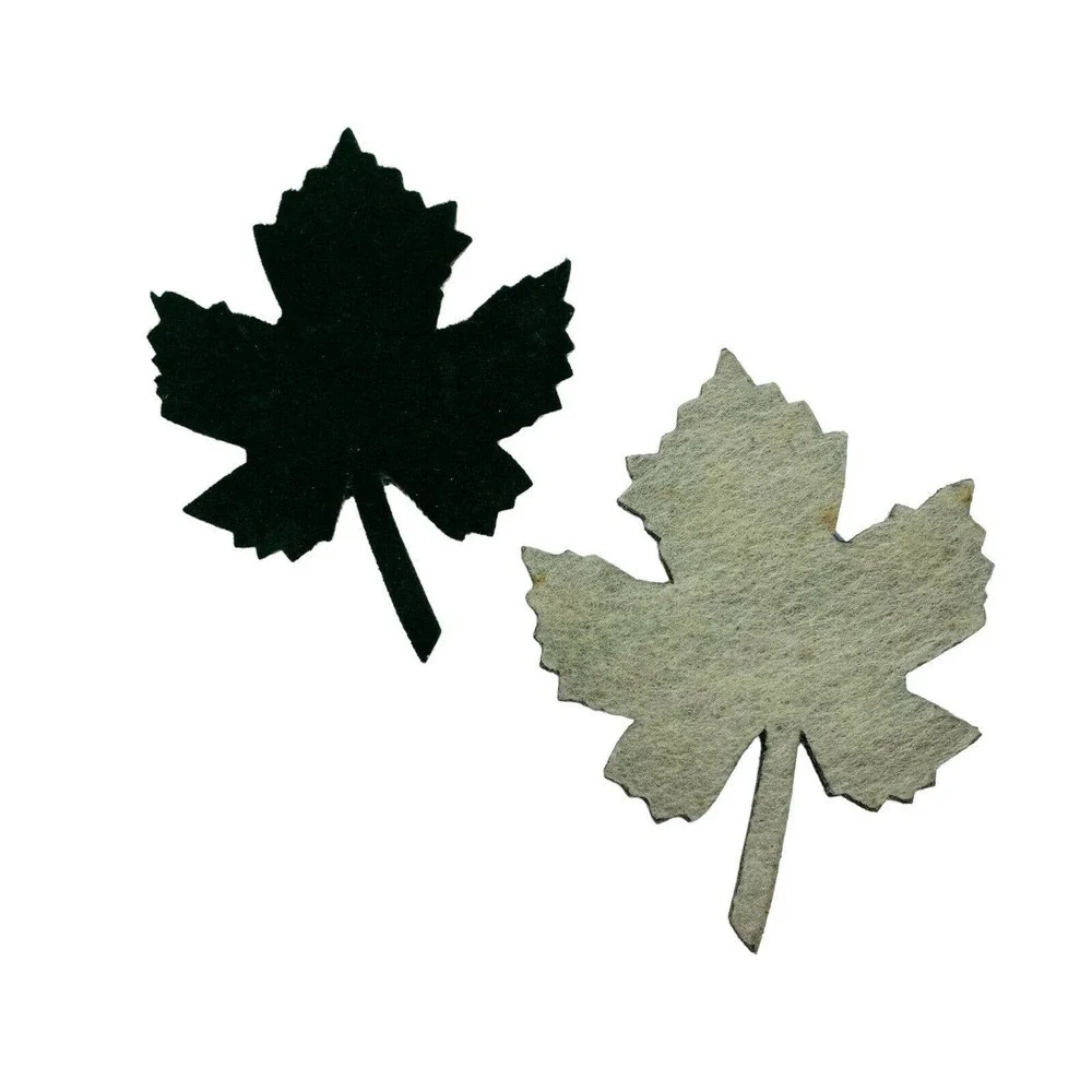 6 Fall Leaf Coasters Green Beige Reversible Felt Covered Autumn 5x7